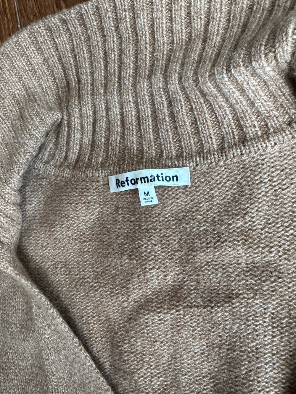 Reformation Women's Tan Cowl Neck Knit Sweater